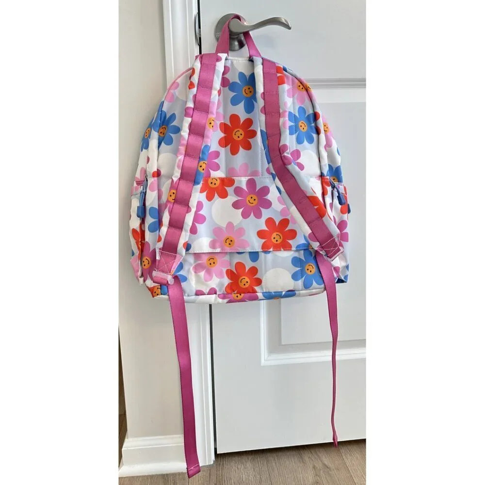 STATE Kids Backpack - White with Blue Pink Red Floral Smiley Print - Picture 8 of 10